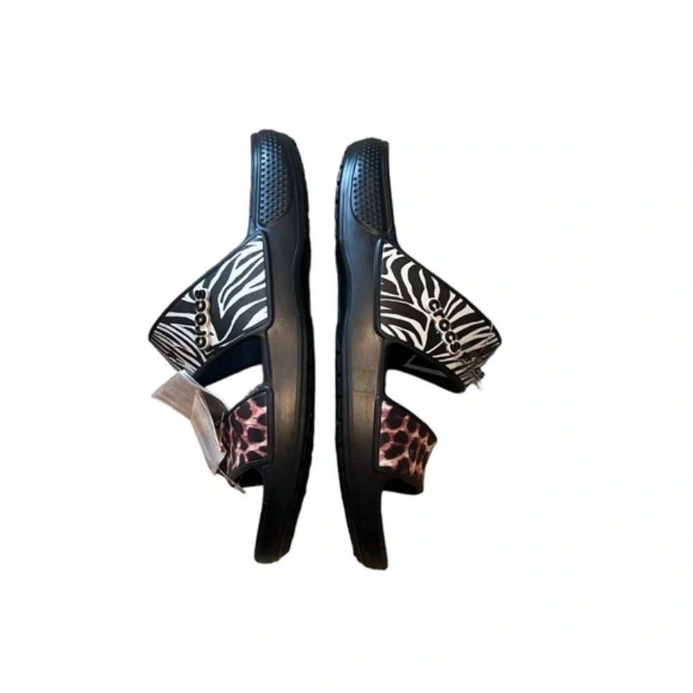 Crocs Classic Crocs Animal Remix Sandals Unisex Black Multi Slides‎ M 14 NWT